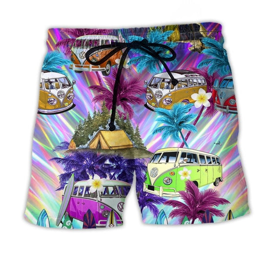 Bohemian Van Tropical Coconut Travel Beach Shorts For Beach Days And Vacation Ready Style