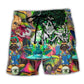 Bohemian Skull Alien Color Mix Beach Shorts For Resort Getaways And Easygoing Coastal Style