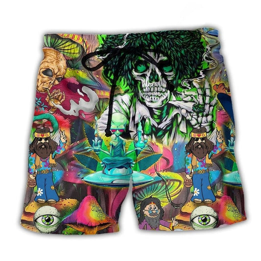 Bohemian Skull Alien Color Mix Beach Shorts For Resort Getaways And Easygoing Coastal Style