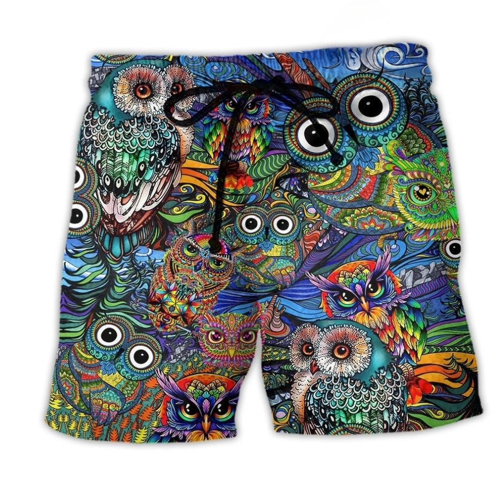 Bohemian Owl Peaceful Color Beach Shorts For Outdoor Adventures And Flexible Everyday Wear