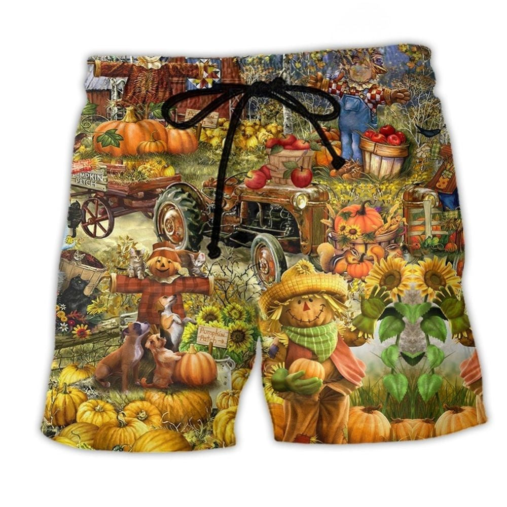 Halloween Smiling Pumpkin Beach Shorts For Tropical Holidays And Laid Back Daily Wear