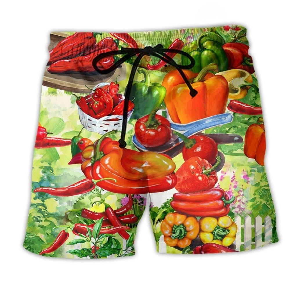 Bell Pepper Chili Food Beach Shorts For Coastal Road Trips And Vacation Ready Style