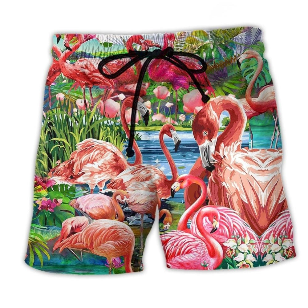 Flamingo Slow Lotus Zen Beach Shorts For Outdoor Adventures And Easy Warm Weather Wear