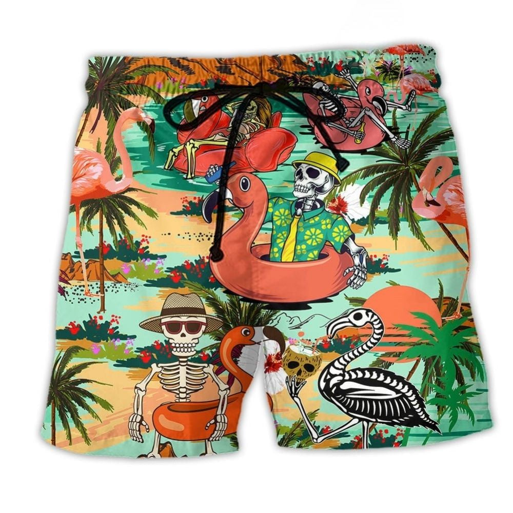 Flamingo Skull Tropical Hawaii Beach Shorts For Resort Days And Bright Summer Outfits