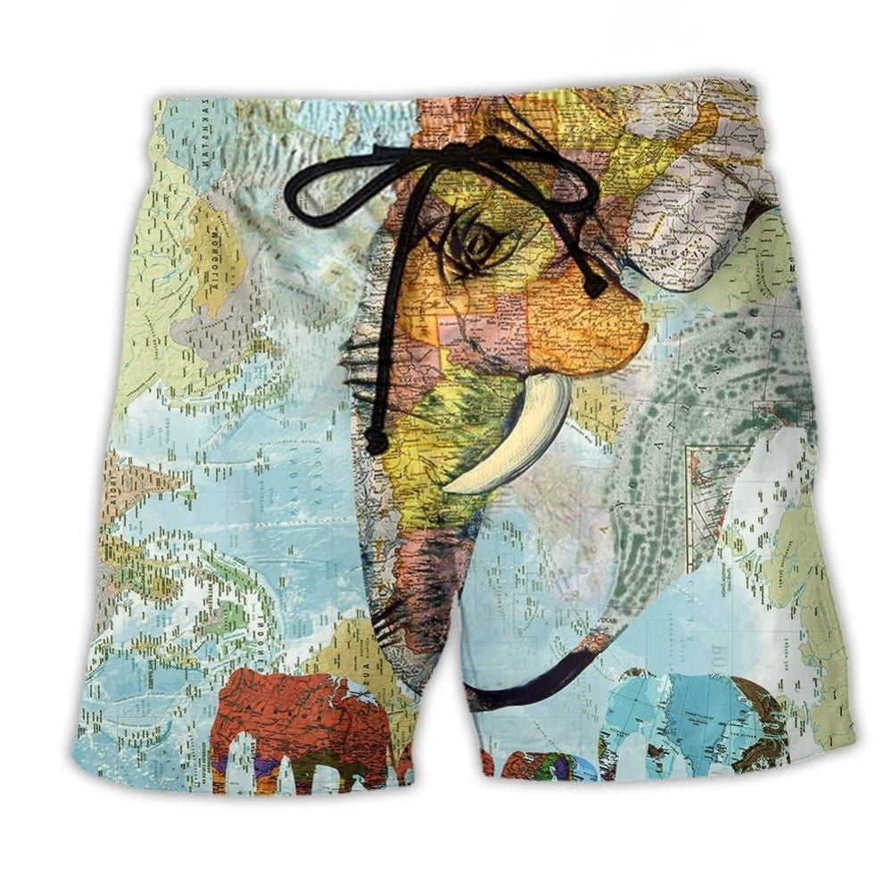 Elephant World Map Beach Shorts For Oceanfront Weekends And Comfortable Daily Wear