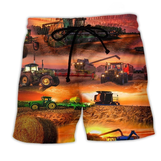 Tractor Harvest Season Farm Beach Shorts For Resort Getaways And Relaxed Casual Style