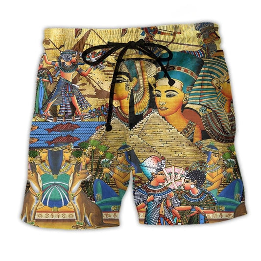 Egyptian Pharaoh King Inspired Beach Shorts For Island Escapes And Leisure And Relaxation