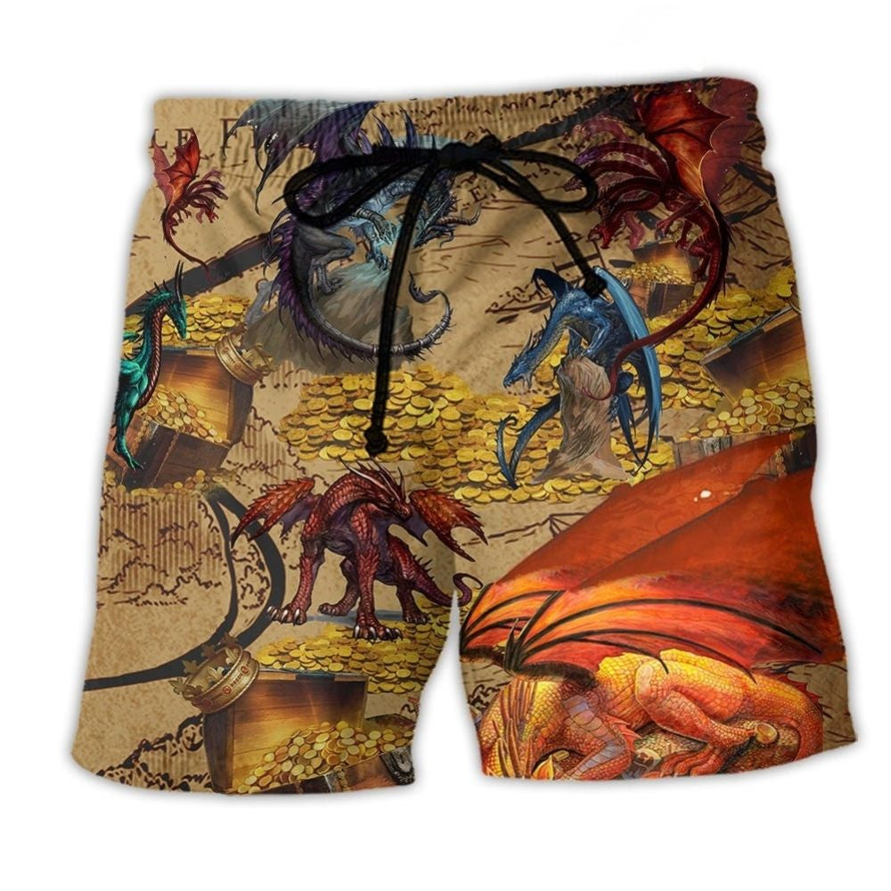 Golden Dragon Symbol Beach Shorts For Resort Getaways And Leisure And Relaxation