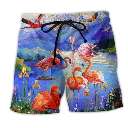 Flamingo Fly Hawaii Floral Beach Shorts For Beach Days And Warm Weather Wardrobe