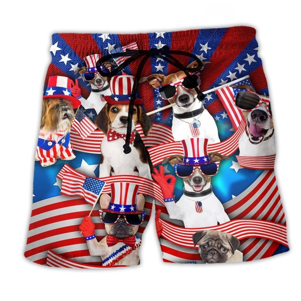 Patriotic Dog America Pride Beach Shorts For Vacation Travel And Everyday Comfort