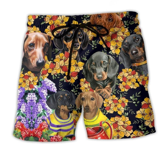 Dachshund Flower Cute Beach Shorts For Resort Getaways And Relaxed Holiday Style