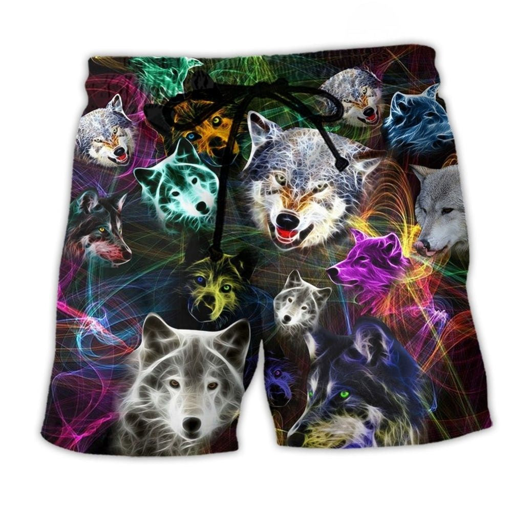 Brave Wolf Colorful Wildlife Beach Shorts For Coastal Road Trips And Warm Weather Wardrobe