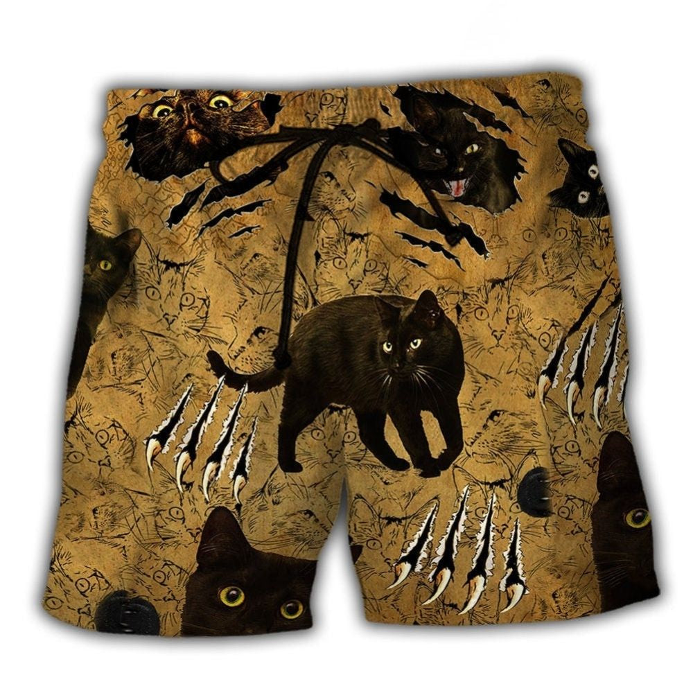 Black Cat Paws Beach Shorts For Seaside Travel And Flexible Everyday Wear