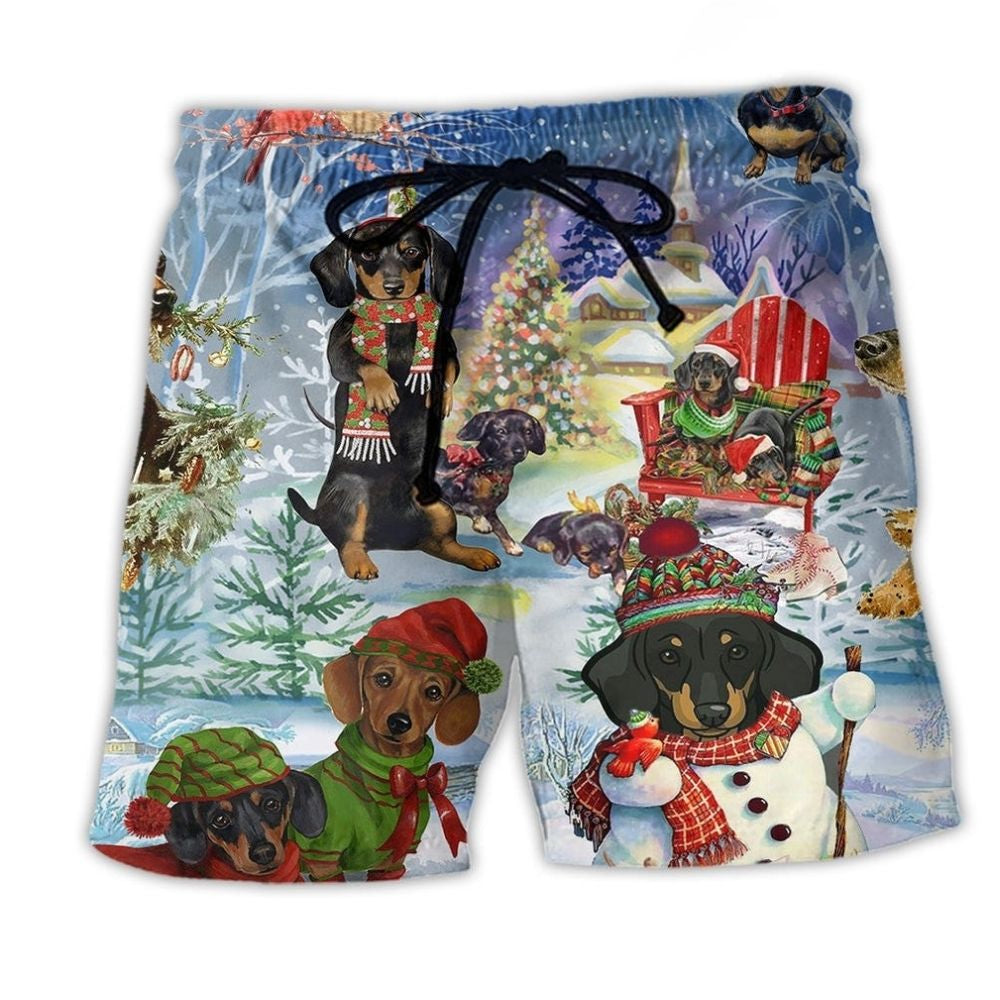 Dachshund Snow Christmas Beach Shorts For Resort Days And Laid Back Daily Wear