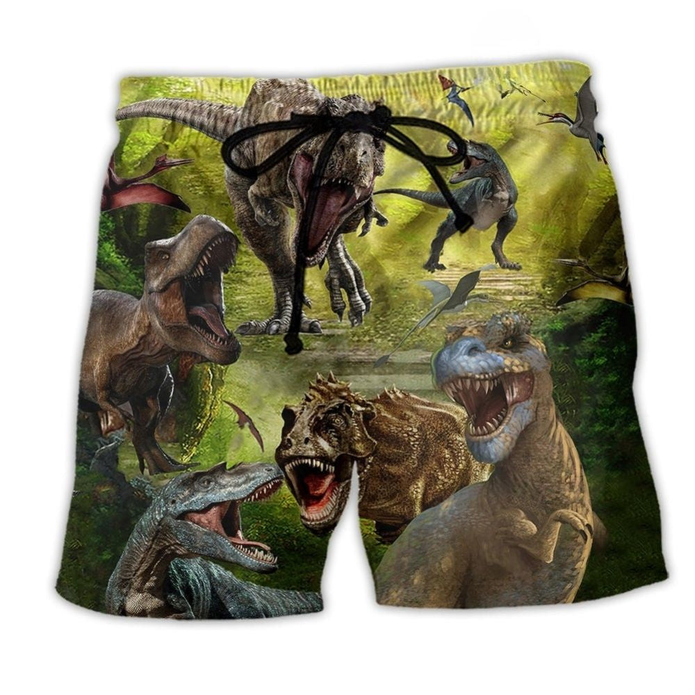 Cute Green Dinosaur Beach Shorts For Casual Day Trips And Laid Back Daily Wear
