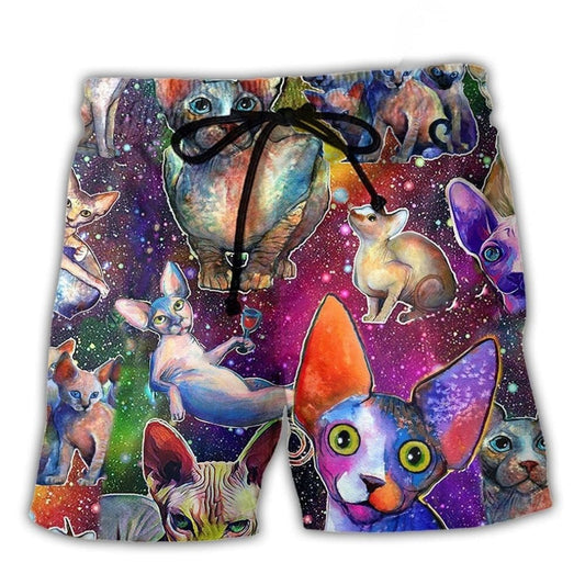 Cat Galaxy Colorful Beach Shorts For Resort Days And Weekend Casual Style