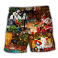 Christmas Cat Toy Train Beach Shorts For Resort Getaways And Vacation Ready Style