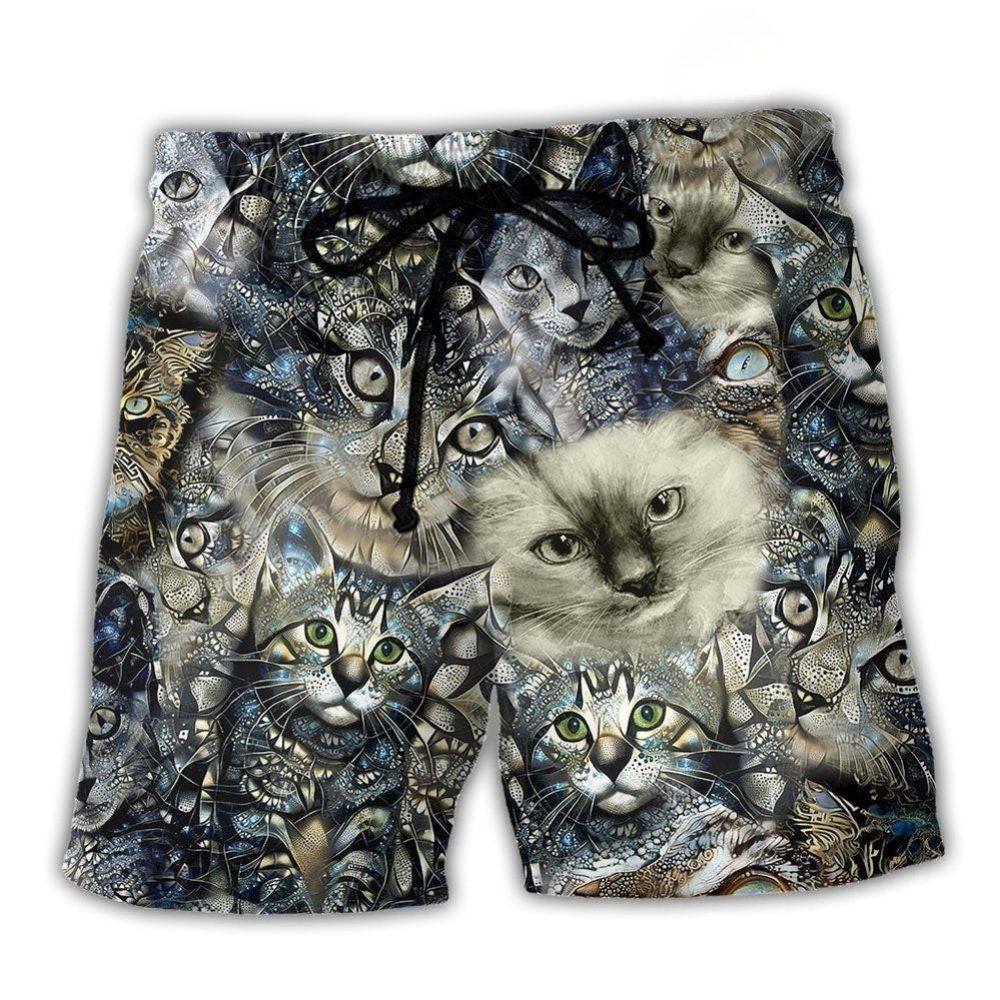 Vintage Cat Floral Neutral Beach Shorts For Oceanfront Weekends And Casual Outdoor Comfort