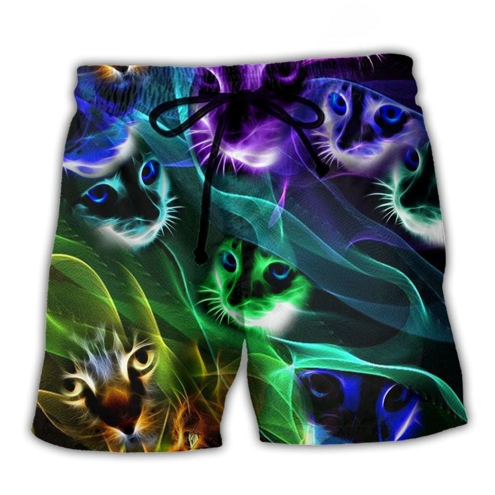 Neon Flash Cat Beach Shorts For Coastal Road Trips And Everyday Comfort