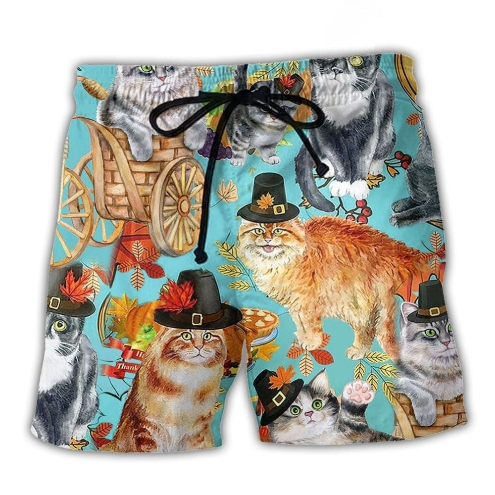 Thanksgiving Cat Autumn Beach Shorts For Weekend Escapes And Comfortable Daily Wear