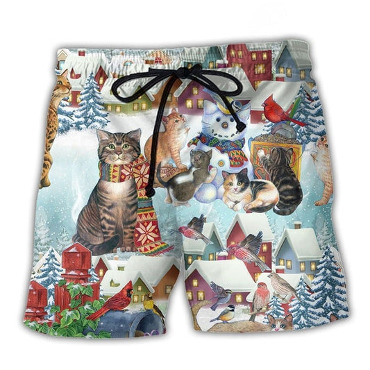 Winter Cat Bird Snow Beach Shorts For Sunny Day Getaways And Casual Outdoor Comfort