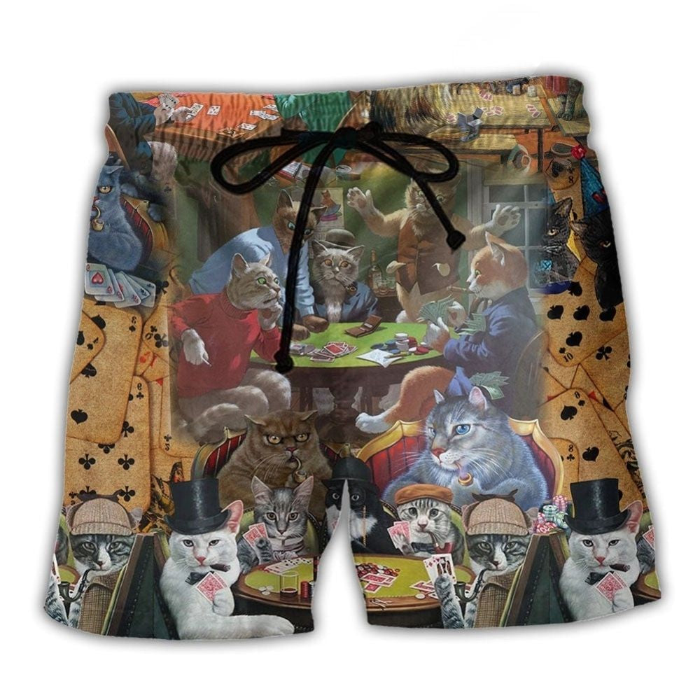 Cat Playing Cards Beach Shorts For Sunny Day Getaways And Warm Weather Wardrobe