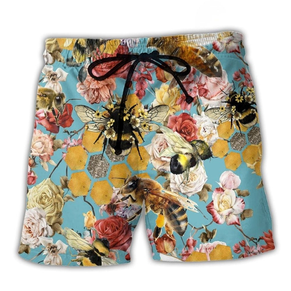 Bee Rose Floral Beach Shorts For Coastal Road Trips And Bright Summer Outfits
