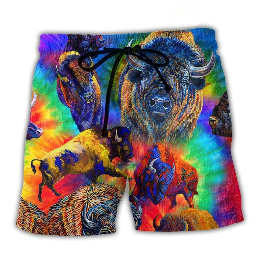 Colorful Bison Wildlife Beach Shorts For Summer Festivals And Thoughtful Gift Giving