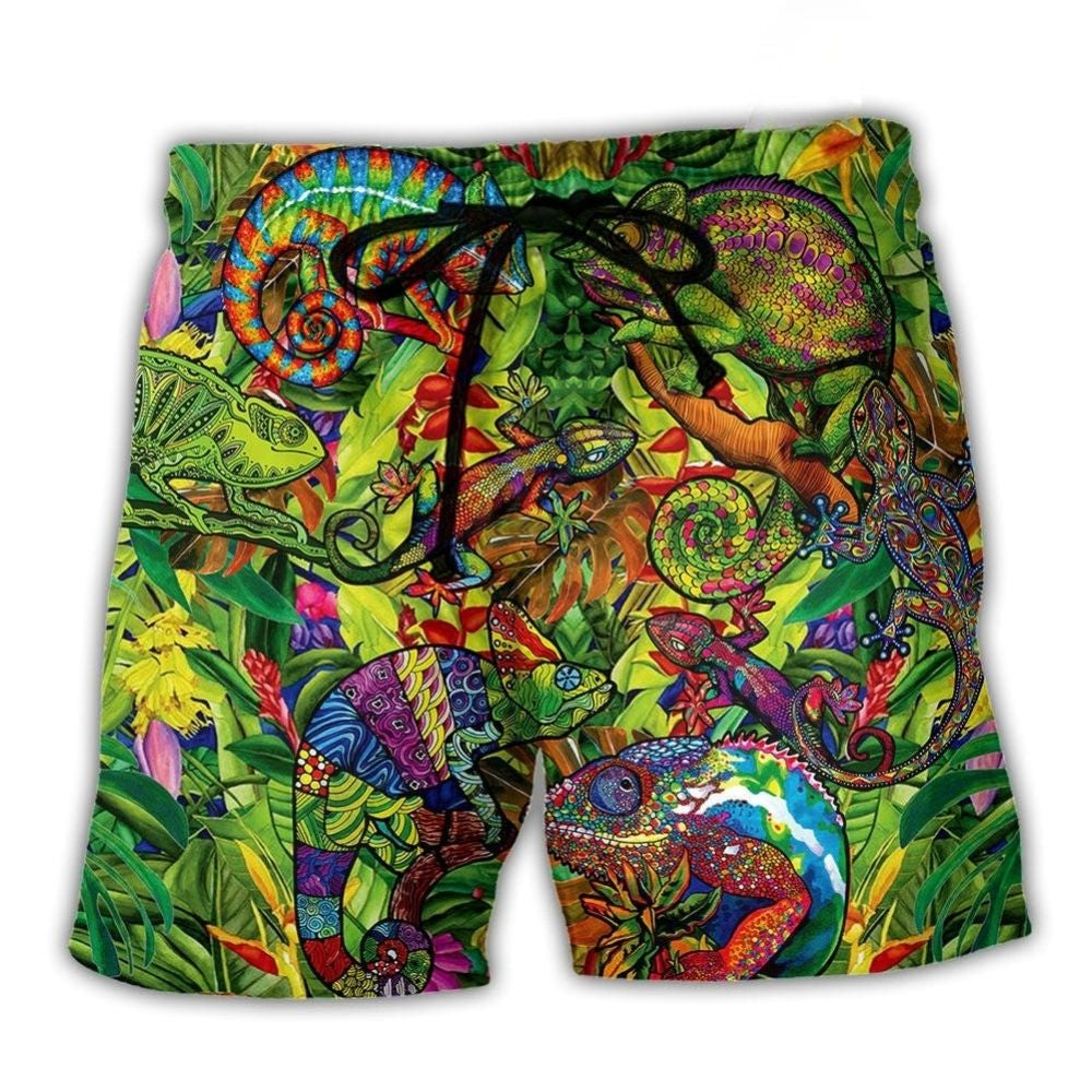 Abstract Colorful Chameleon Beach Shorts For Casual Day Trips And Warm Weather Wardrobe