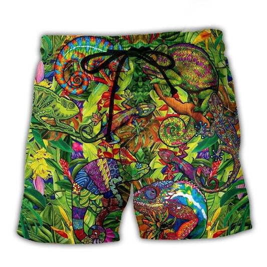 Abstract Colorful Chameleon Beach Shorts For Casual Day Trips And Warm Weather Wardrobe