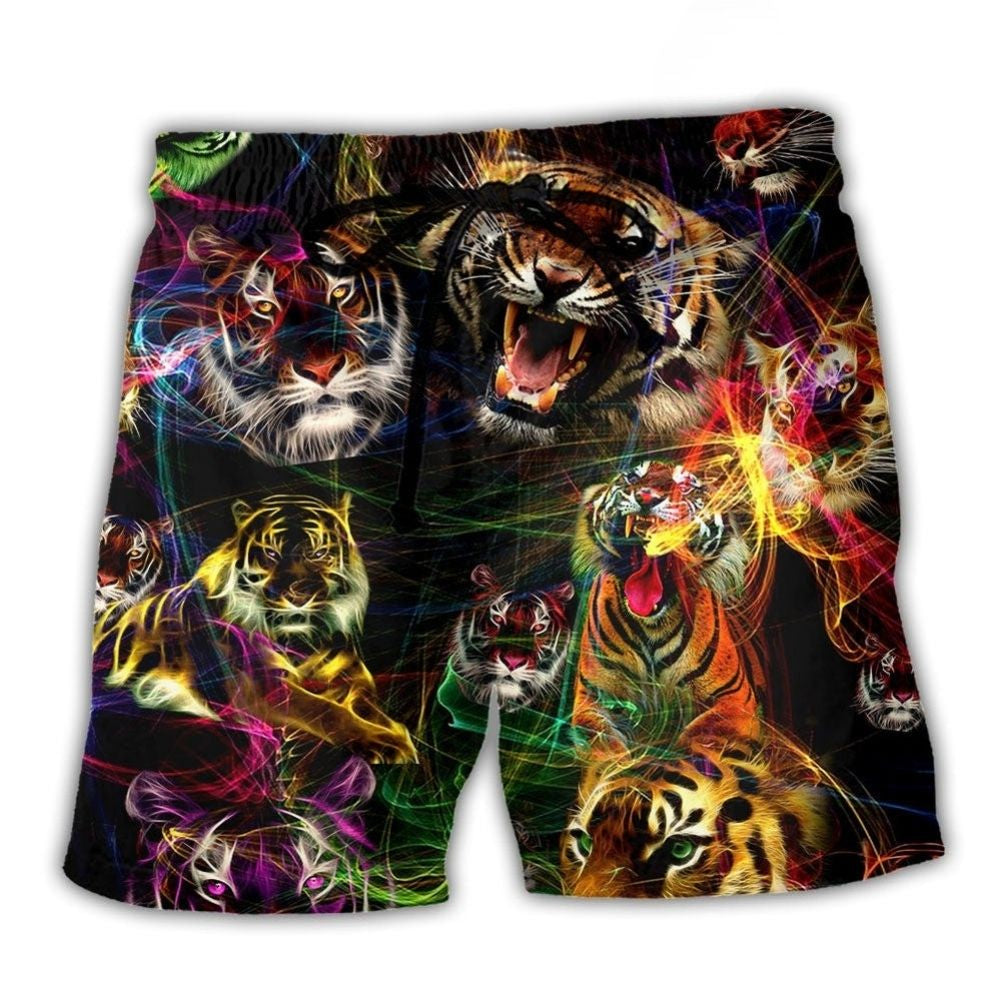 Neon Tiger Wildlife Beach Shorts For Resort Days And Memorable Gift Ideas