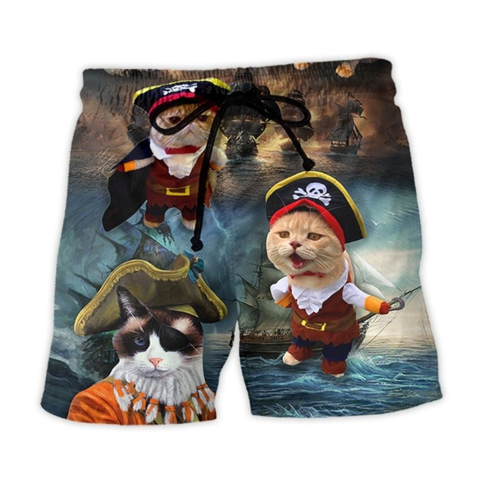 Cat Pirate Adventure Beach Shorts For Poolside Relaxation And Memorable Gift Ideas
