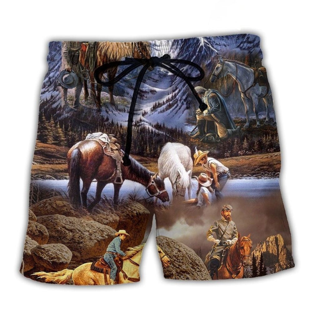 Cowboy Mountain Sunset Beach Shorts For Tropical Holidays And Casual Outdoor Comfort