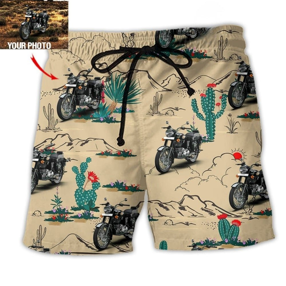 Desert Motorcycle Adventure Photo Beach Shorts For Vacation Travel And Easy Warm Weather Wear