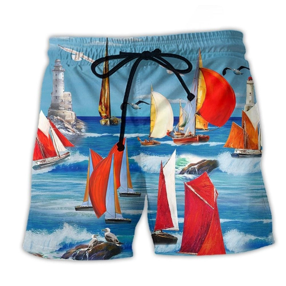 Colorful Yacht Nautical Beach Shorts For Seaside Travel And Laid Back Daily Wear