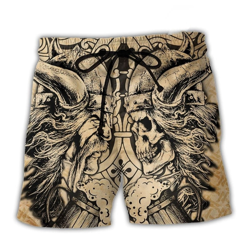 Viking Elder Skull Vintage Beach Shorts For Tropical Holidays And Laid Back Daily Wear