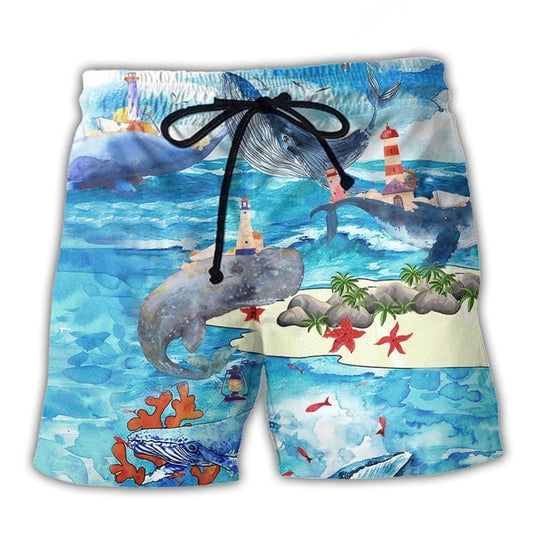 Whale Ocean Blue Sky Beach Shorts For Resort Getaways And Memorable Gift Ideas