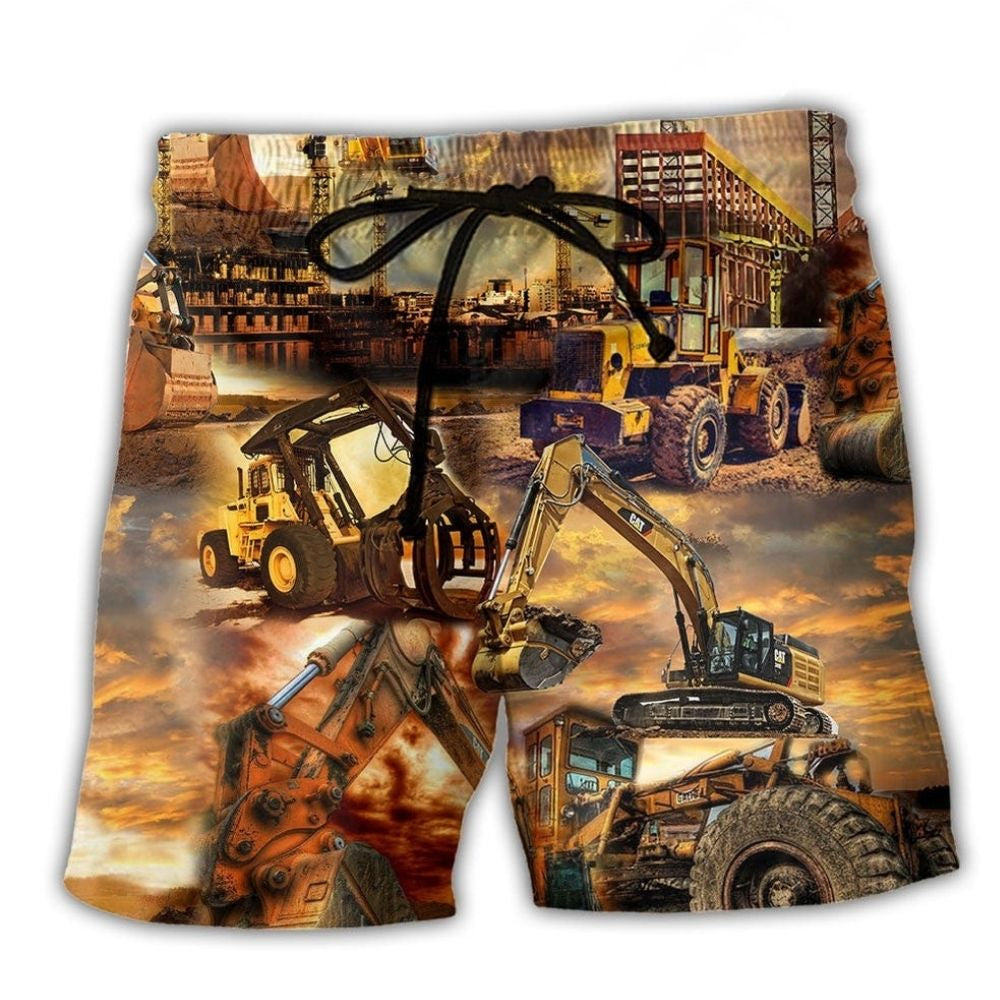 Construction Crane Sunset Beach Shorts For Holiday Cruises And Vacation Ready Style
