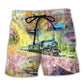 Floral Train Beach Shorts For Tropical Holidays And Comfortable Daily Wear