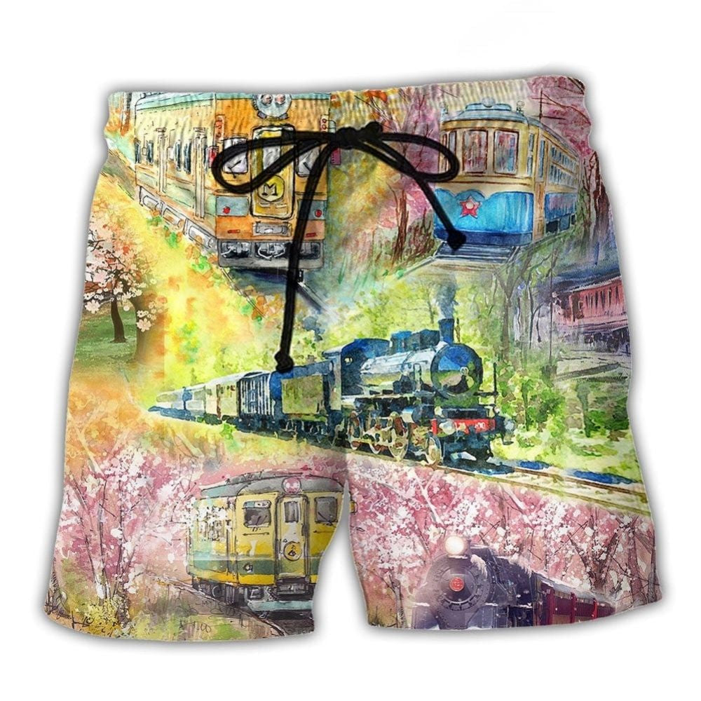Floral Train Beach Shorts For Tropical Holidays And Comfortable Daily Wear