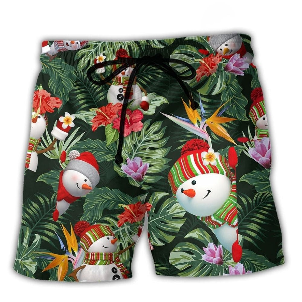 Floral Snowman Beach Shorts For Weekend Escapes And Relaxed Casual Style