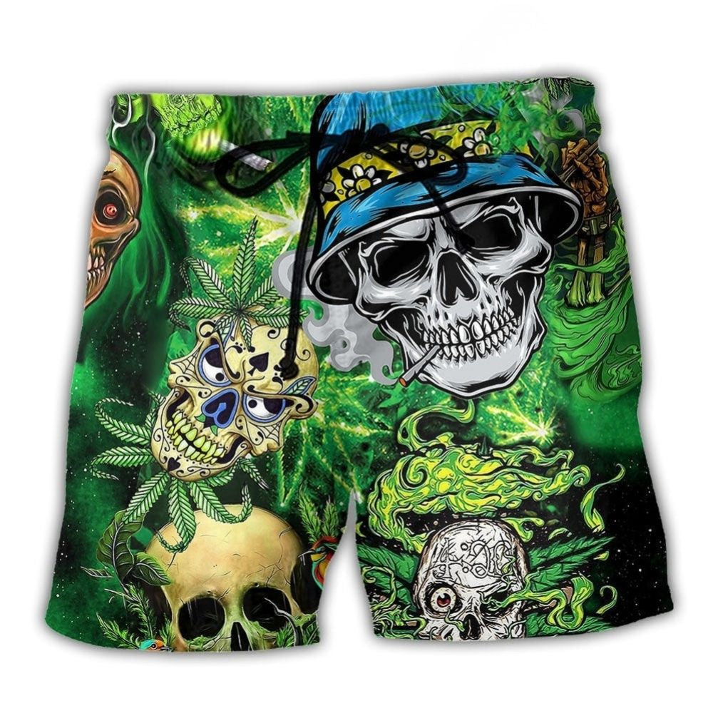 Skull Smile Green Beach Shorts For Seaside Travel And Comfortable Daily Wear