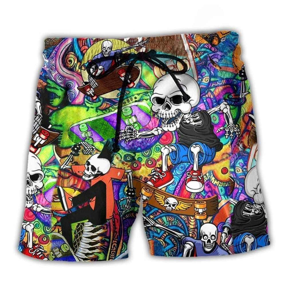 Skull Skateboarding Urban Beach Shorts For Tropical Holidays And Flexible Everyday Wear