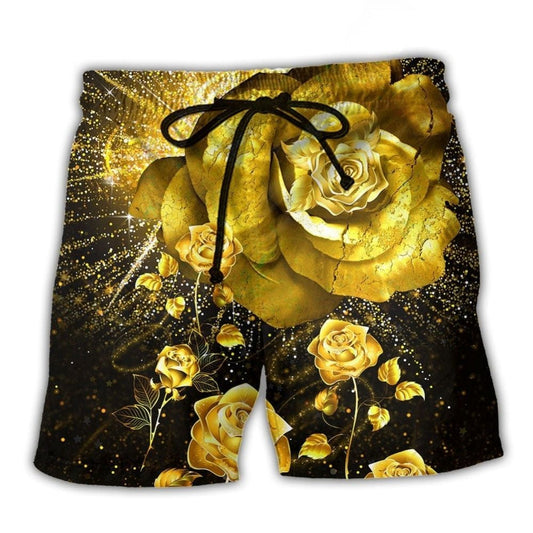 Rose Gold Floral Elegant Beach Shorts For Summer Vacations And Leisure And Relaxation