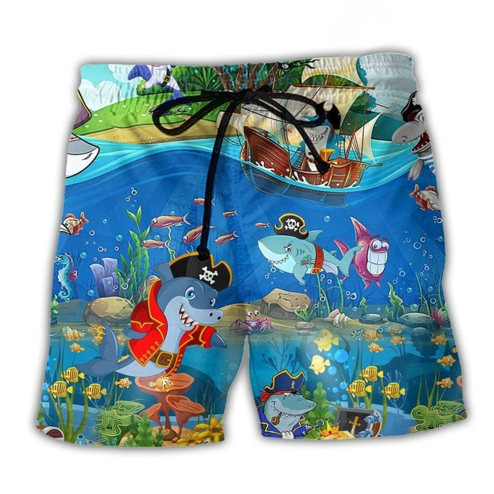 Shark Sunset Coastal Beach Shorts For Tropical Holidays And Leisure And Relaxation