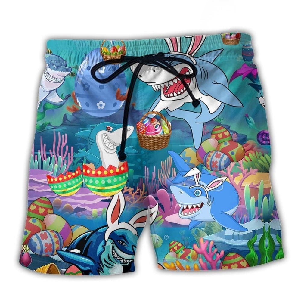 Shark Easter Celebration Beach Shorts For Seaside Travel And Weekend Casual Style