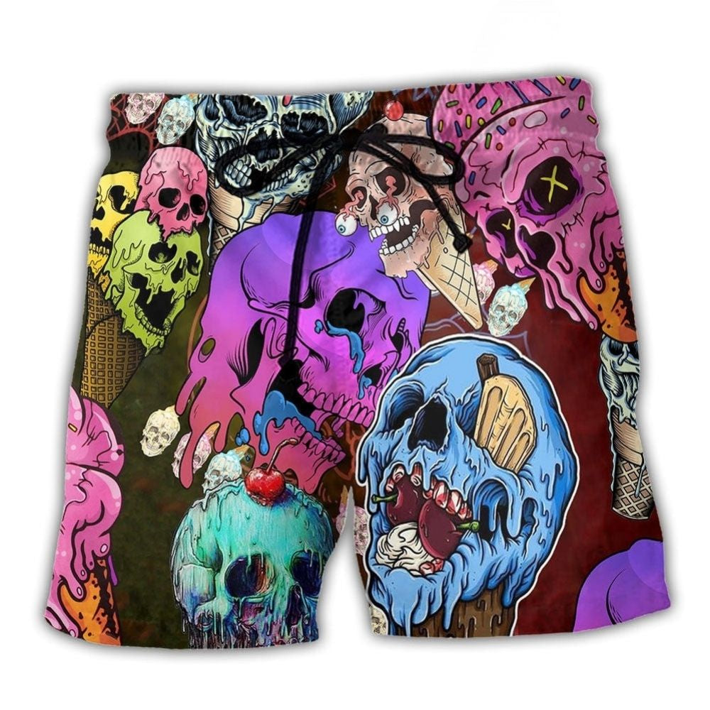 Skull Ice Cream Colorful Beach Shorts For Summer Vacations And Everyday Comfort
