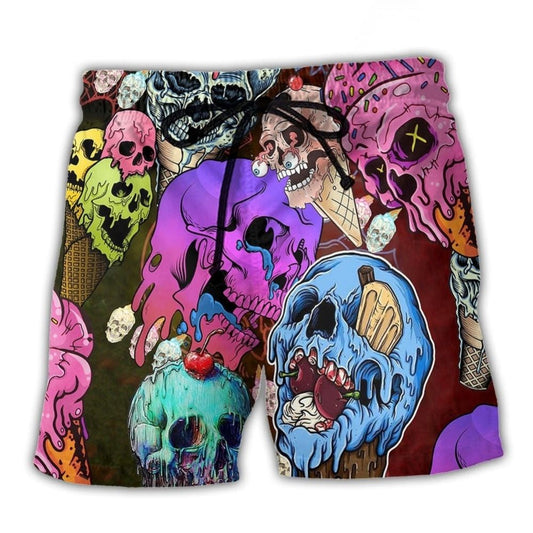 Skull Ice Cream Colorful Beach Shorts For Summer Vacations And Everyday Comfort