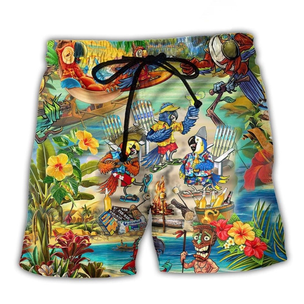 Parrot Hawaii Tropical Party Beach Shorts For Coastal Adventures And Distinctive Seasonal Style