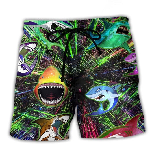 Neon Angry Shark Beach Shorts For Island Escapes And Vacation Ready Style